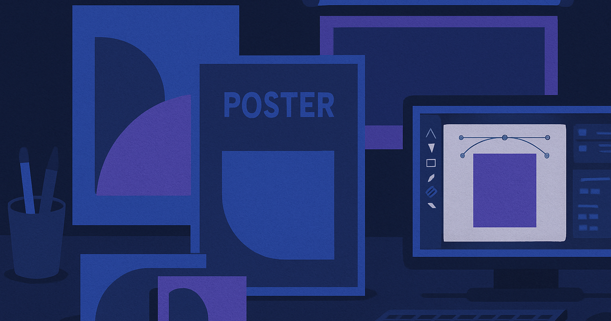 A professional print-design workspace illustration